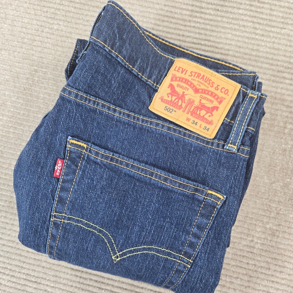 Levi's Mens 34x34 Dark Indigo Blue 502 Regular Taper Stretch Jeans 29507-1260